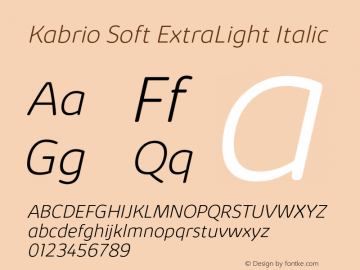 KabrioSoft-ExtraLightItalic Version 1.000 Font Sample