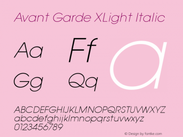 Avant Garde XLight Italic Altsys Fontographer 3.5  11/25/92图片样张