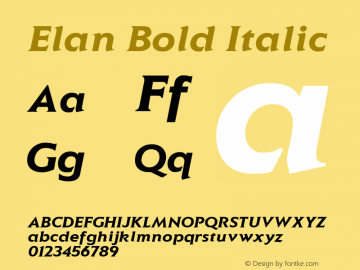 Elan Bold Italic Altsys Fontographer 3.5  11/25/92 Font Sample