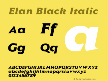 Elan Black Italic Altsys Fontographer 3.5  11/25/92 Font Sample