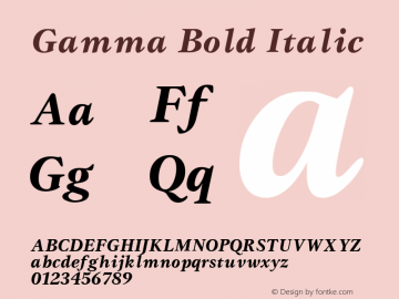 Gamma Bold Italic Altsys Fontographer 3.5  11/17/92 Font Sample