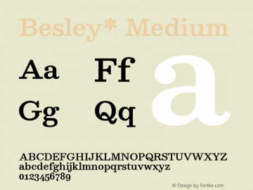 Besley* Medium Version 001.1 ; ttfautohint (v0.97) -l 8 -r 50 -G 200 -x 14 -f dflt -w G图片样张