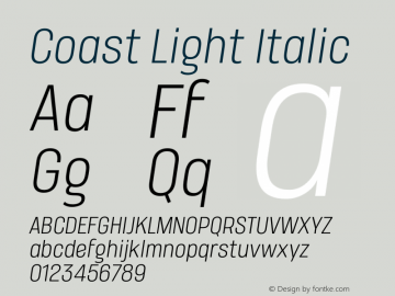 Coast Light Italic Version 1.1 Font Sample