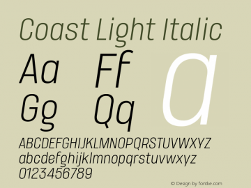 Coast Light Italic Version 1.1 Font Sample