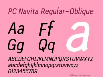 PC Navita Regular-Oblique Version 1.001 Font Sample