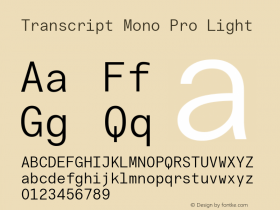 Transcript Mono Pro Light Version 2.001; ttfautohint (v1.5) Font Sample