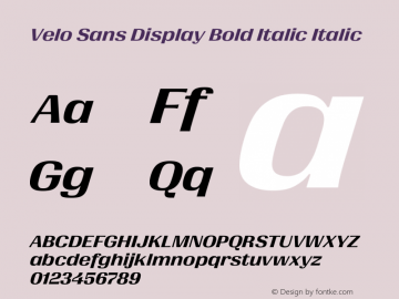 Velo Sans Display Bold Italic Version 1.000;PS 1.0;hotconv 1.0.88;makeotf.lib2.5.647800图片样张
