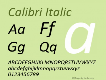 Calibri Italic Version 2.00 Font Sample