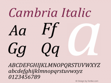 Cambria Italic Version 2.00 Font Sample