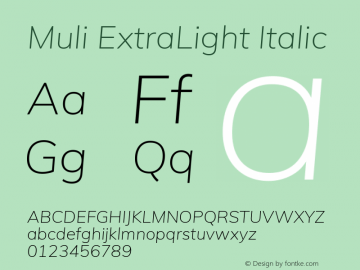 Muli ExtraLight Italic Version 2.000图片样张