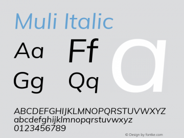 Muli Italic Version 2.000 Font Sample