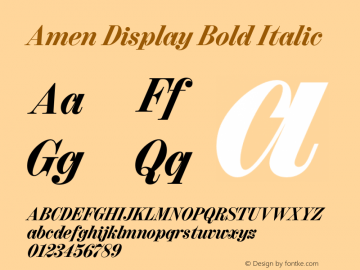 Amen Display Bold Italic Version 1.000;PS 001.000;hotconv 1.0.88;makeotf.lib2.5.64775图片样张
