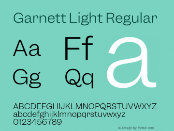 Garnett Light Regular Version 1.000;PS 1.000;hotconv 16.6.51;makeotf.lib2.5.65220 Font Sample