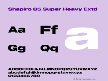 Shapiro 85 Super Heavy Extd Version 3.001;PS 003.001;hotconv 1.0.88;makeotf.lib2.5.64775 Font Sample