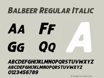 Balbeer Regular Italic Version 1.000 Font Sample