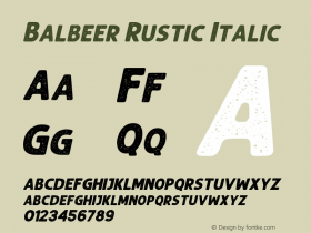 Balbeer Rustic Italic Version 1.000;PS 001.000;hotconv 1.0.88;makeotf.lib2.5.64775 Font Sample