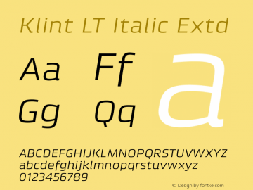 KlintLT-ItalicExtd Version 1.001 Font Sample