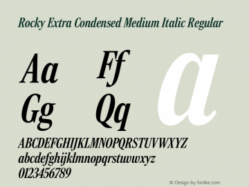 Rocky Extra Condensed Medium Italic Version 1.000;PS 1.0;hotconv 1.0.86;makeotf.lib2.5.63406 Font Sample