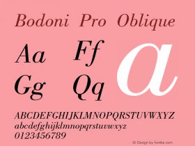 Bodoni Pro Oblique Version 1.000 Build 1000 Font Sample