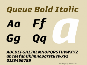 Queue Bold Italic Version 1.000;PS 1.0;hotconv 1.0.70;makeotf.lib2.5.5900 Font Sample