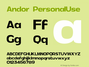 Andor PersonalUse Version 1.000 Font Sample