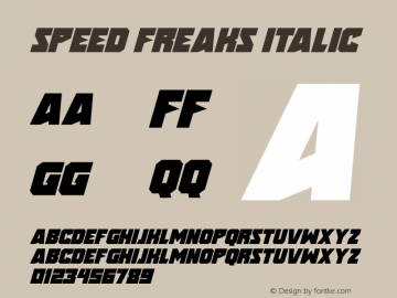 Speed Freaks Italic Version 1.00 November 15, 2018, initial release Font Sample