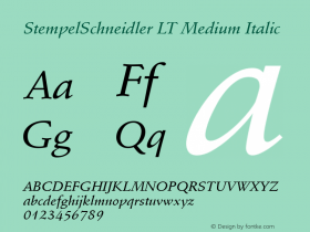 Stempel Schneidler LT Medium Italic Version 6.03 Font Sample