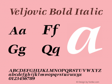 Veljovic Bold Italic Altsys Fontographer 3.5  11/25/92 Font Sample