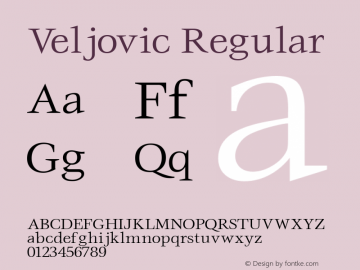 Veljovic Regular Altsys Fontographer 3.5  11/25/92 Font Sample