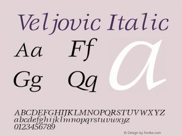 Veljovic Italic Altsys Fontographer 3.5  11/25/92 Font Sample