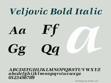 Veljovic Bold Italic 001.000 Font Sample