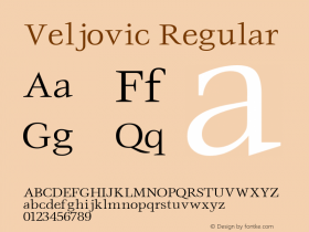 Veljovic Regular Altsys Fontographer 3.5  11/16/92 Font Sample