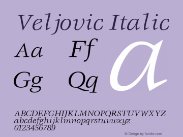 Veljovic Italic Altsys Fontographer 3.5  11/16/92 Font Sample