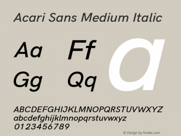 Acari Sans Medium Italic Version 1.045; ttfautohint (v1.6) Font Sample