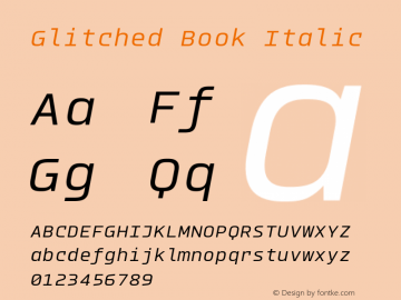 Glitched Book Italic Version 2.000;PS 002.000;hotconv 1.0.88;makeotf.lib2.5.64775图片样张