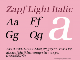 Zapf Light Italic 001.000 Font Sample