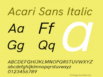 Acari Sans Italic Version 1.045; ttfautohint (v1.8.2) Font Sample