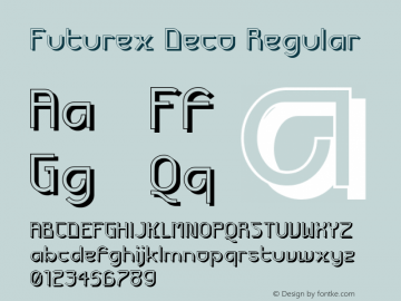 Futurex Deco Regular Version 1.0; 2000; initial release Font Sample