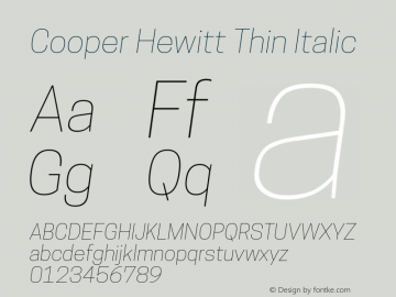 CooperHewitt-ThinItalic 1.000 Font Sample