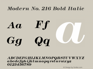 Modern No. 216 Bold Italic Altsys Fontographer 3.5  11/26/92 Font Sample
