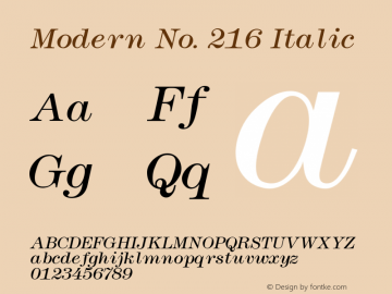 Modern No. 216 Italic Altsys Fontographer 3.5  11/26/92 Font Sample