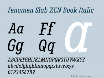 FenomenSlab-XCNBookItalic Version 1.001;PS 001.001;hotconv 1.0.88;makeotf.lib2.5.64775 Font Sample