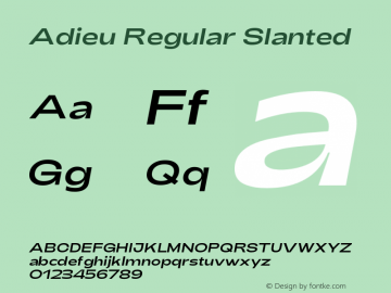 Adieu-RegularSlanted Version 1.003 Font Sample