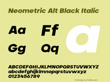 NeometricAlt-BlackItalic Version 1.000;PS 001.000;hotconv 1.0.88;makeotf.lib2.5.64775;YWFTv17 Font Sample