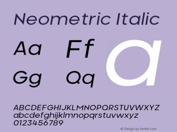 Neometric-Italic Version 1.000;PS 001.000;hotconv 1.0.88;makeotf.lib2.5.64775;YWFTv17图片样张