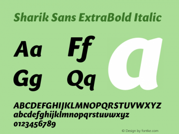 Sharik Sans ExtraBold Italic Version 1.002;PS 001.002;hotconv 1.0.70;makeotf.lib2.5.58329图片样张