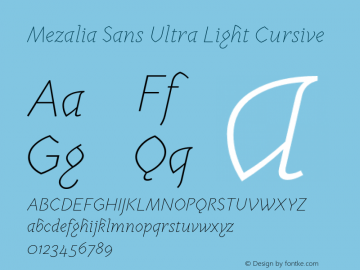 MezaliaSansUltraLightCursive Version 1.001;PS 001.001;hotconv 1.0.88;makeotf.lib2.5.64775;YWFTv17 Font Sample