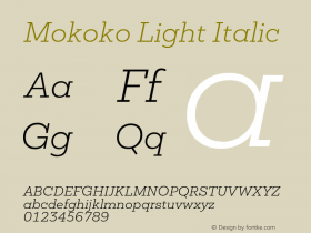 MokokoLightItalic Version 1.000 Font Sample