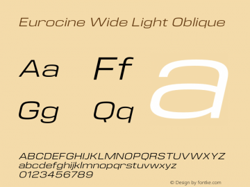 Eurocine Wide Light Oblique Version 1.000 Font Sample