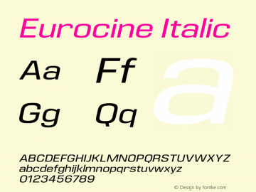 Eurocine Oblique Version 1.000 Font Sample